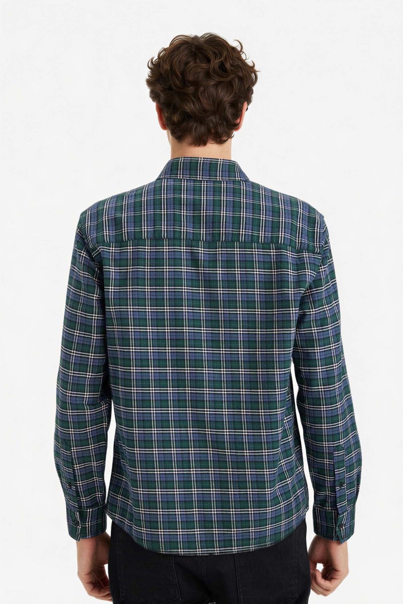 DeFacto Green Man Cotton Plaid Shirt Casual - Image 5